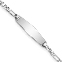 14K White Gold Polished Solid Plate Figaro Link ID Bracelet - 6" Baby/Child Engravable Bracelet by Oro Pregiato