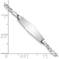 14K White Gold Polished Solid Plate Figaro Link ID Bracelet - 6" Baby/Child Engravable Bracelet by Oro Pregiato