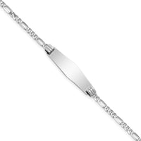 14K White Gold Polished Solid Plate Figaro Link ID Bracelet - 7" Length by Oro Pregiato