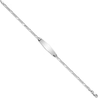 14K White Gold Polished Solid Plate Figaro Link ID Bracelet - 7" Length by Oro Pregiato