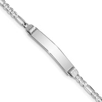 14K White Gold Polished Solid Plate Figaro Link ID Bracelet - 8" Length by Oro Pregiato