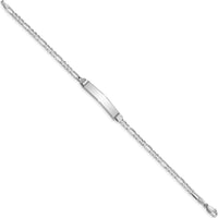 14K White Gold Polished Solid Plate Figaro Link ID Bracelet - 8" Length by Oro Pregiato