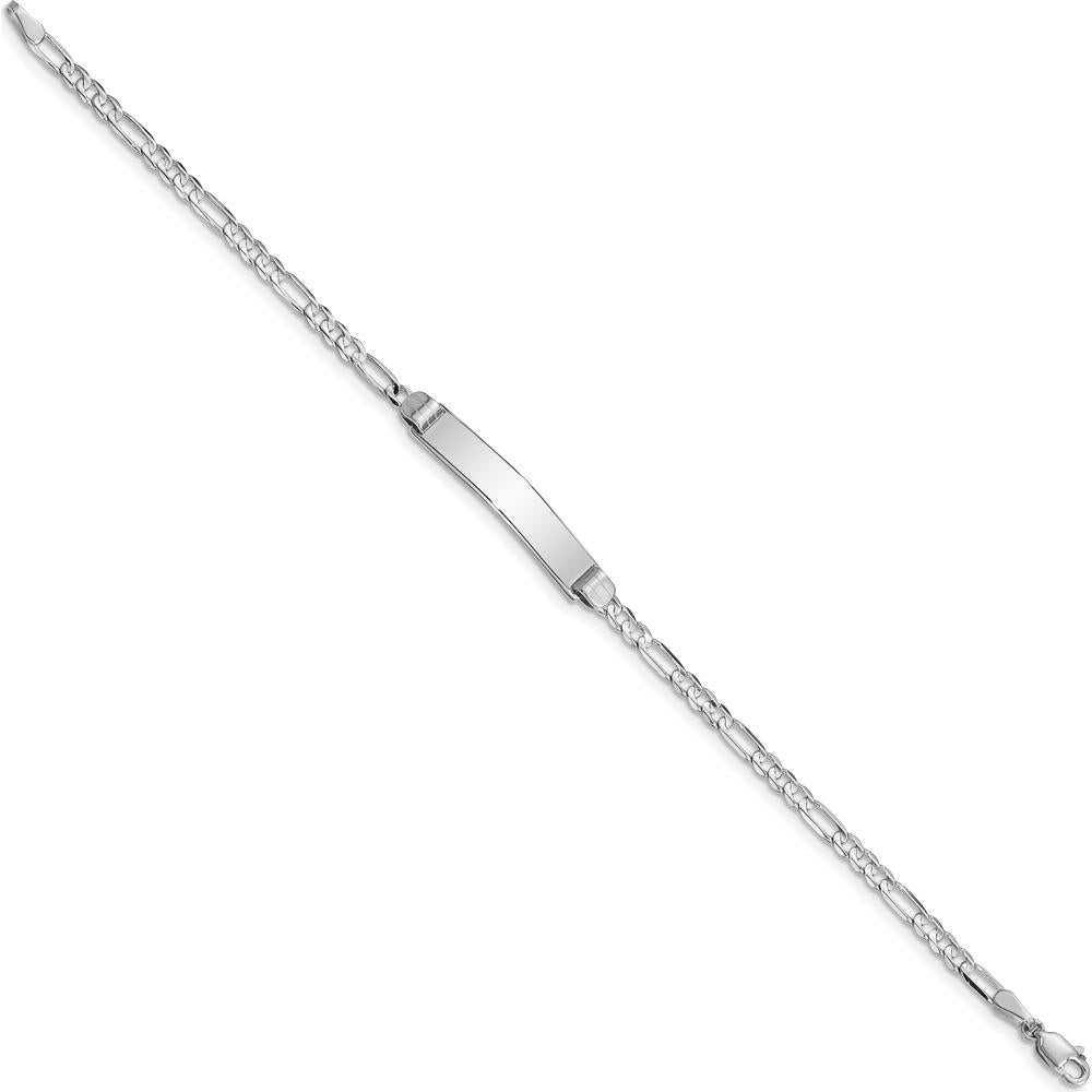 14K White Gold Polished Solid Plate Figaro Link ID Bracelet - 8" Length by Oro Pregiato