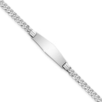 14K White Gold Polished Solid Plate Flat Curb Link ID Bracelet with Engravable Charm - 7" Length by Oro Pregiato