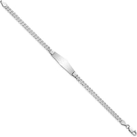 14K White Gold Polished Solid Plate Flat Curb Link ID Bracelet with Engravable Charm - 7" Length by Oro Pregiato