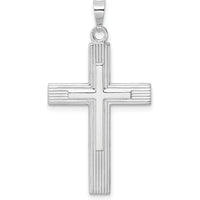 14K White Gold Polished Solid Striped Double Cross Pendant - Rhodium Plated by Oro Pregiato