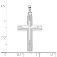 14K White Gold Polished Solid Striped Double Cross Pendant - Rhodium Plated by Oro Pregiato