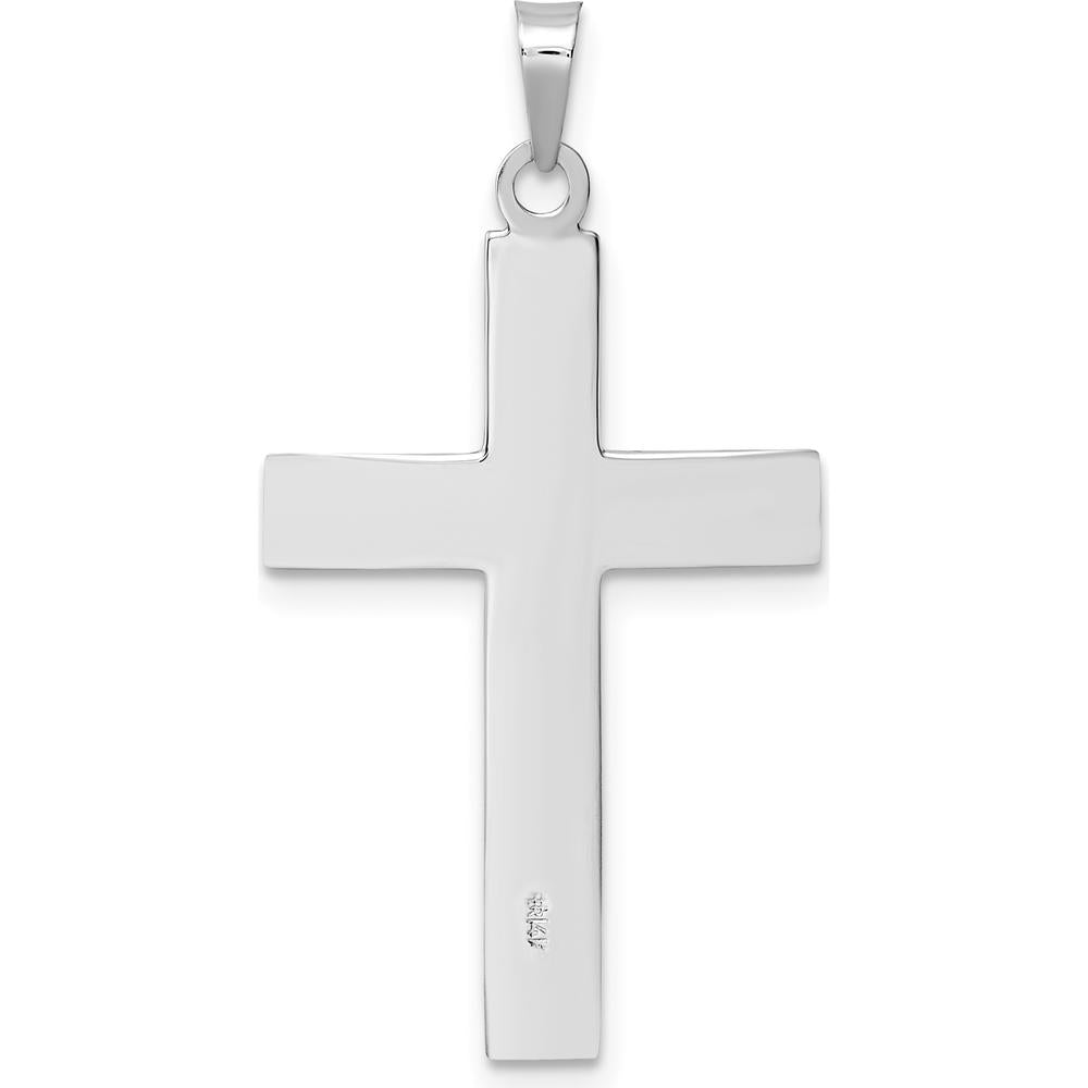 14K White Gold Polished Solid Striped Double Cross Pendant - Rhodium Plated by Oro Pregiato