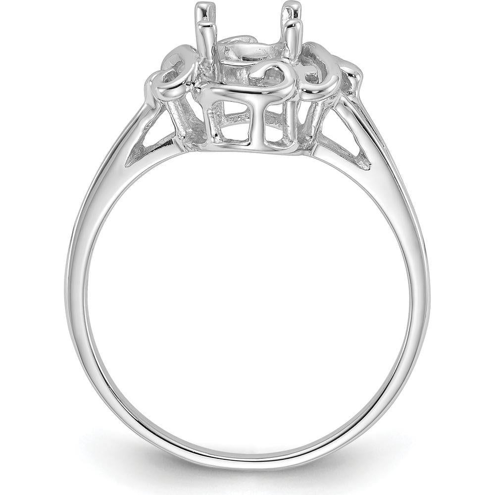 14K White Gold Polished Split Shank Ring Mounting with Ornate Scrollwork for 7x5mm Oval Gemstone by Monteluci Fine Jewelry