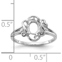 14K White Gold Polished Split Shank Ring Mounting with Ornate Scrollwork for 7x5mm Oval Gemstone by Monteluci Fine Jewelry