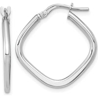 14K White Gold Polished Square Hoop Earrings - Lightweight & Rhodium Plated by 0