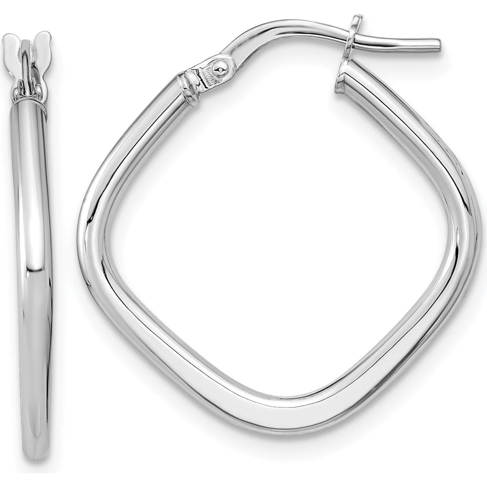 14K White Gold Polished Square Hoop Earrings - Lightweight & Rhodium Plated by 0