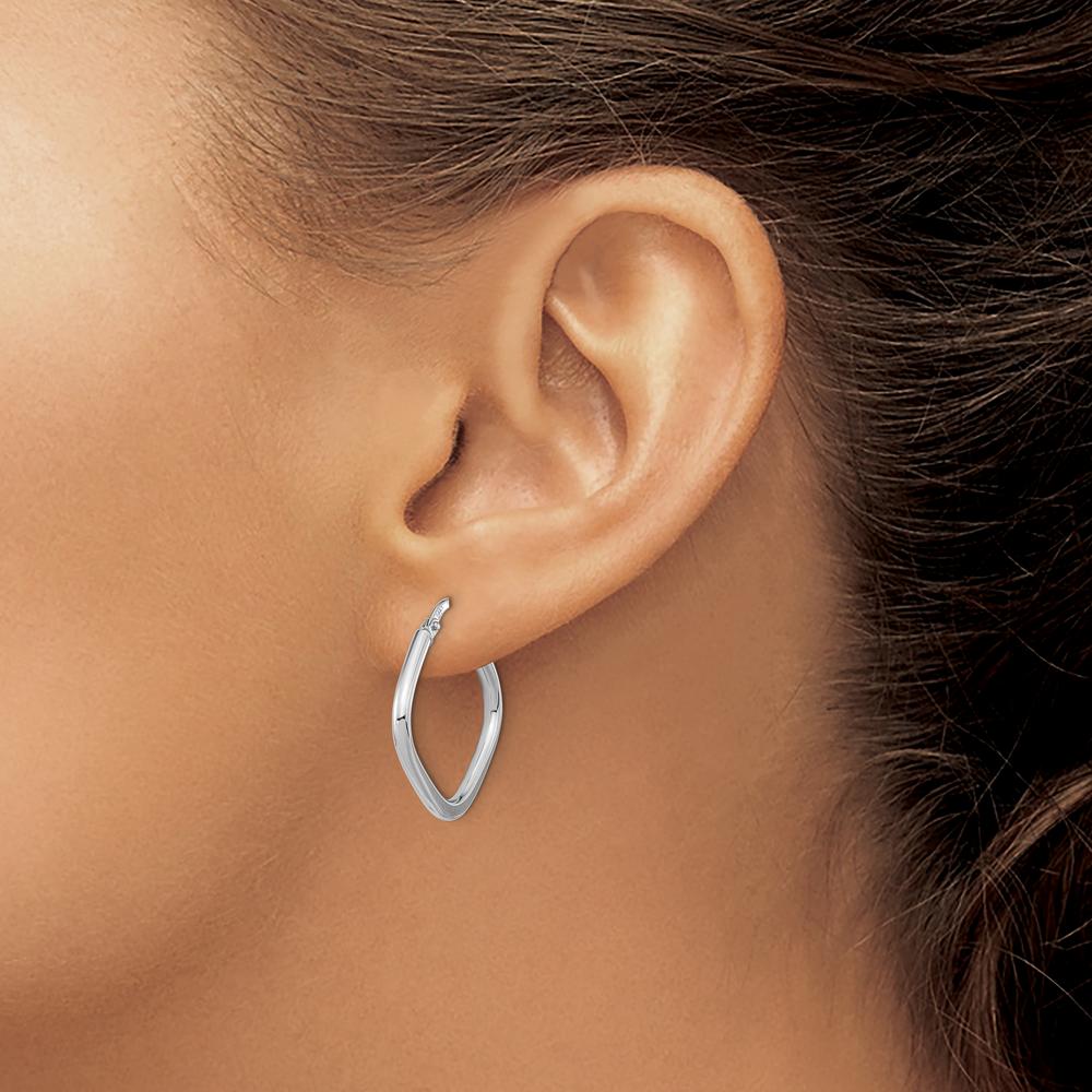 14K White Gold Polished Square Hoop Earrings - Lightweight & Rhodium Plated by 0