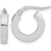 14K White Gold Polished Square Tube Hoop Earrings - 15mm Length by 0