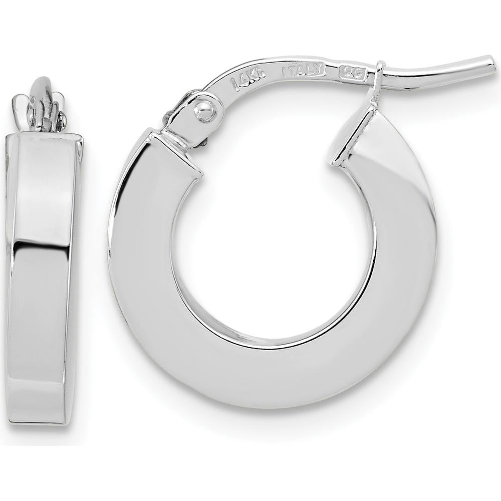 14K White Gold Polished Square Tube Hoop Earrings - 15mm Length by 0