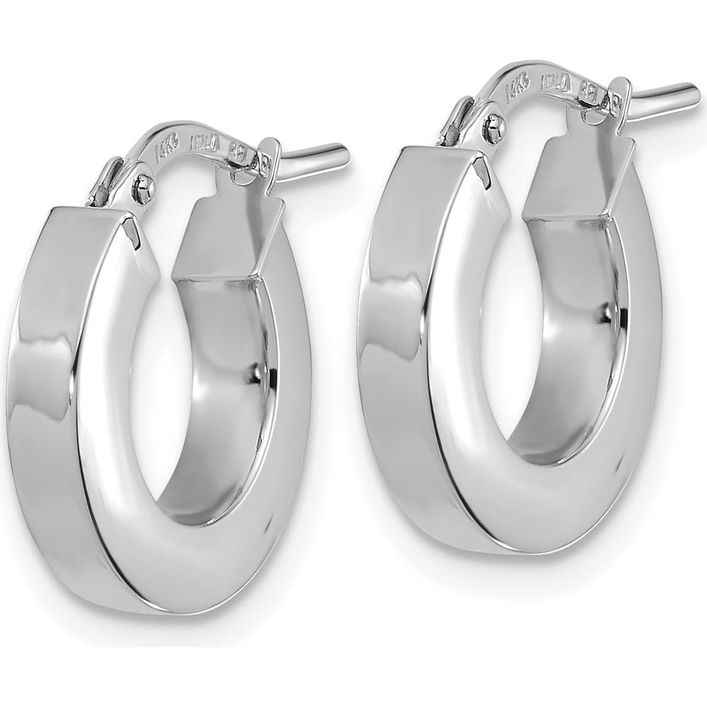 14K White Gold Polished Square Tube Hoop Earrings - 15mm Length by 0