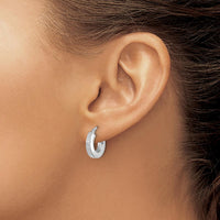 14K White Gold Polished Square Tube Hoop Earrings - 15mm Length by 0