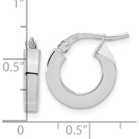 14K White Gold Polished Square Tube Hoop Earrings - 15mm Length by 0