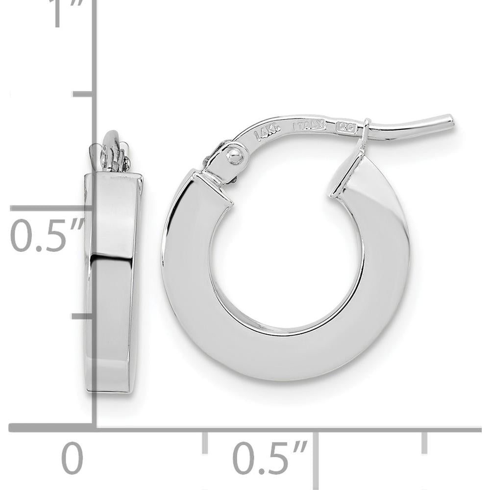 14K White Gold Polished Square Tube Hoop Earrings - 15mm Length by 0