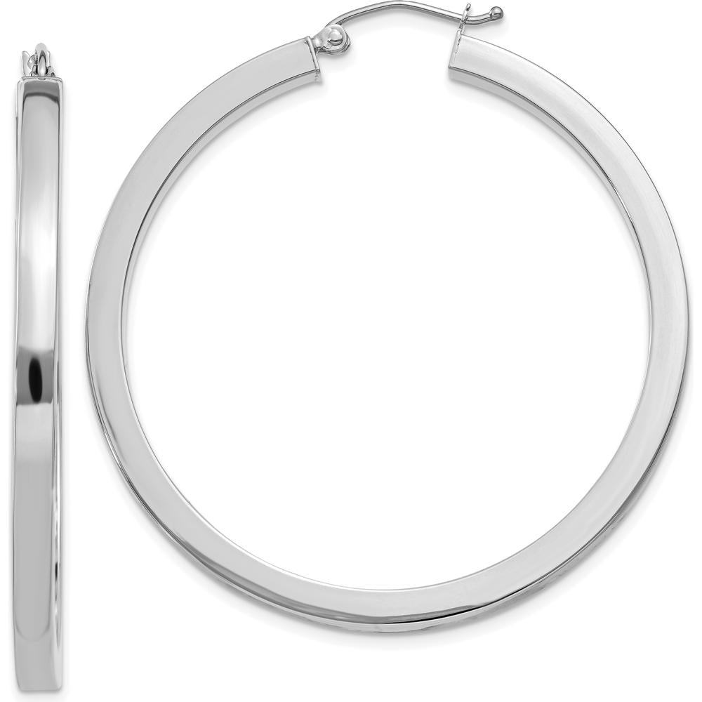 14K White Gold Polished Square Tube Hoop Earrings - 45mm Length by Oro Pregiato