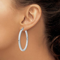 14K White Gold Polished Square Tube Hoop Earrings - 45mm Length by Oro Pregiato