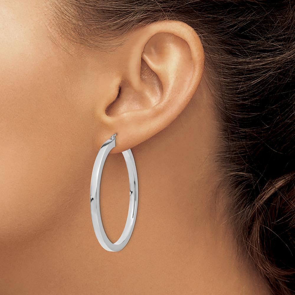 14K White Gold Polished Square Tube Hoop Earrings - 45mm Length by Oro Pregiato