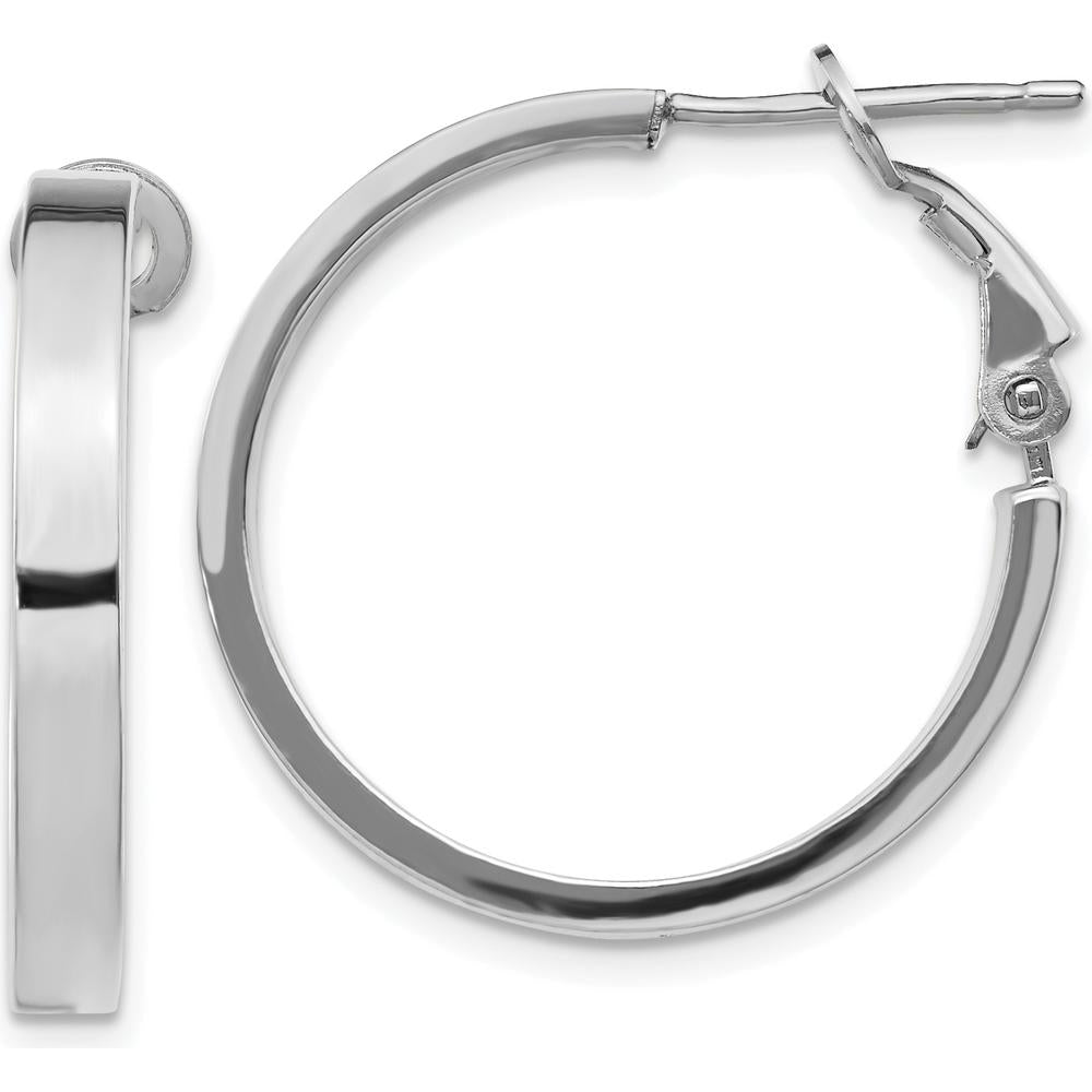 14K White Gold Polished Square Tube Large Hoop Earrings with Omega Clip Back by Oro Pregiato