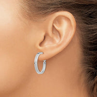 14K White Gold Polished Square Tube Large Hoop Earrings with Omega Clip Back by Oro Pregiato
