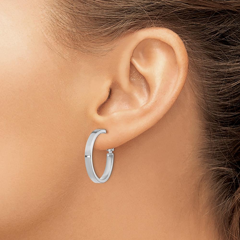 14K White Gold Polished Square Tube Large Hoop Earrings with Omega Clip Back by Oro Pregiato