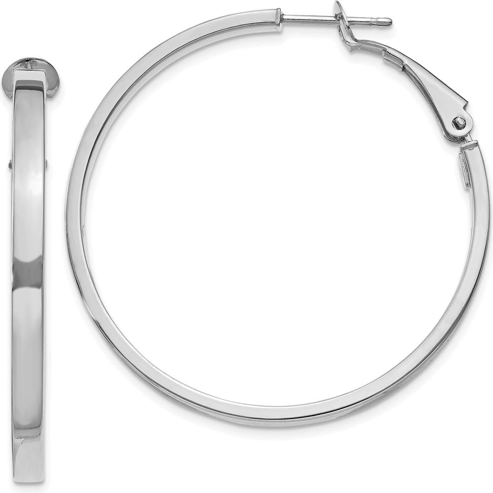 14K White Gold Polished Square Tube Round Hoop Earrings - 40.5mm Length by Oro Pregiato