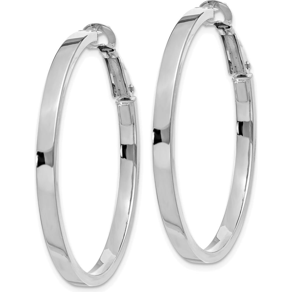 14K White Gold Polished Square Tube Round Hoop Earrings - 40.5mm Length by Oro Pregiato