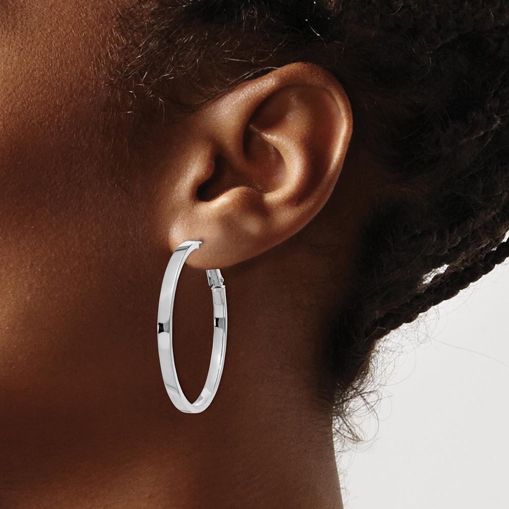 14K White Gold Polished Square Tube Round Hoop Earrings - 40.5mm Length by Oro Pregiato