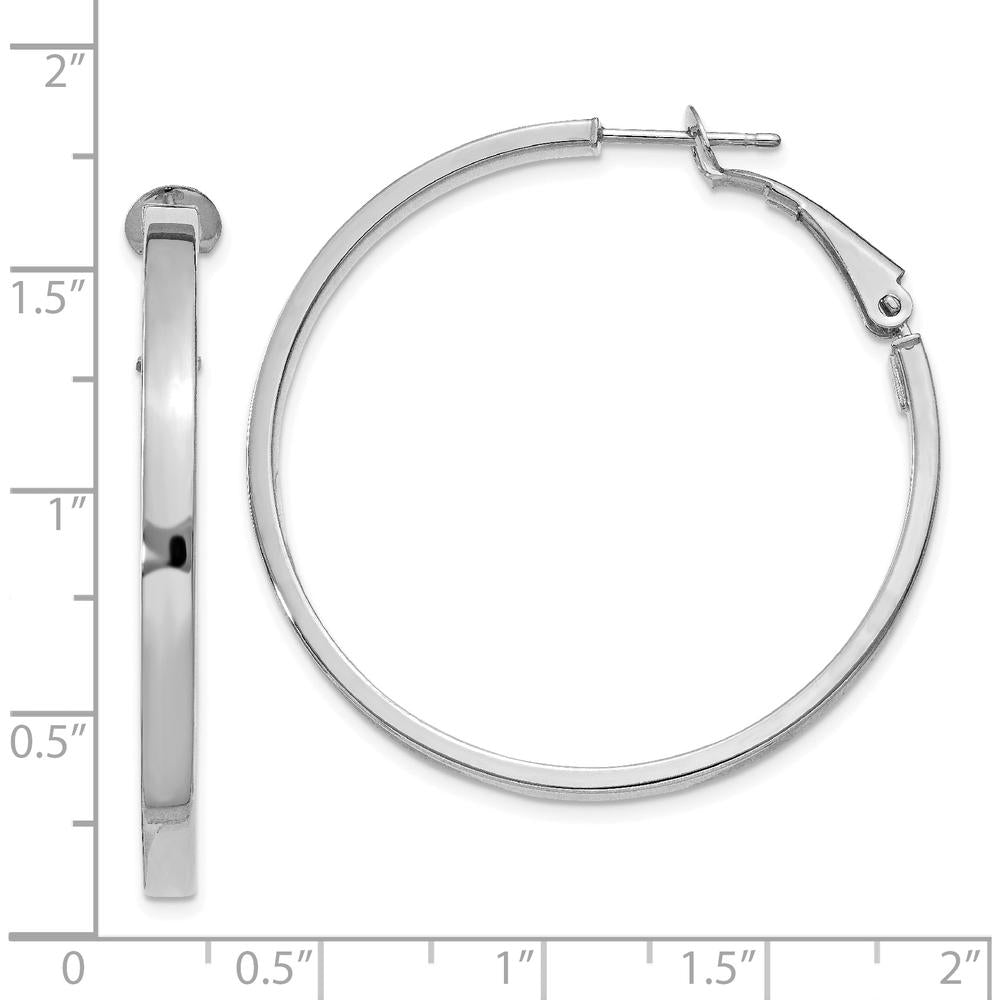14K White Gold Polished Square Tube Round Hoop Earrings - 40.5mm Length by Oro Pregiato