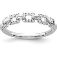 14K White Gold Polished Squares Diamond Ring with Baguette and Round Diamonds - 0.0255 Carat Total Diamond Weight by 0