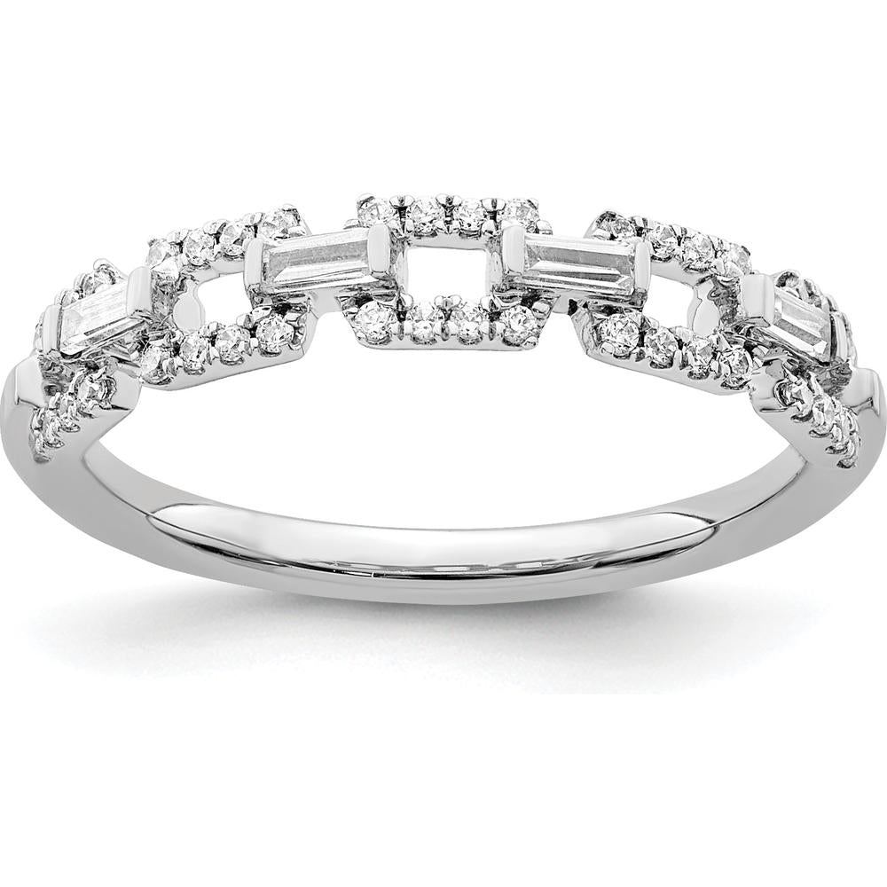 14K White Gold Polished Squares Diamond Ring with Baguette and Round Diamonds - 0.0255 Carat Total Diamond Weight by 0