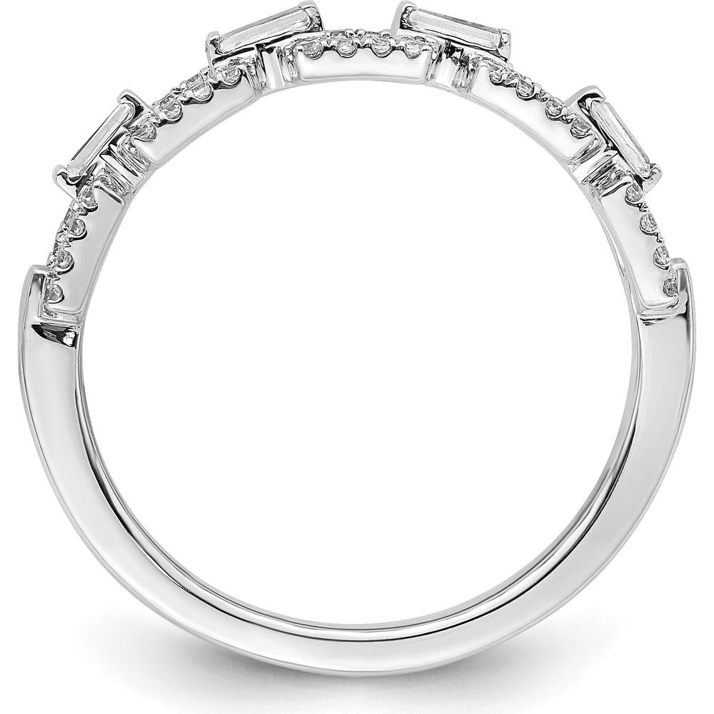 14K White Gold Polished Squares Diamond Ring with Baguette and Round Diamonds - 0.0255 Carat Total Diamond Weight by 0