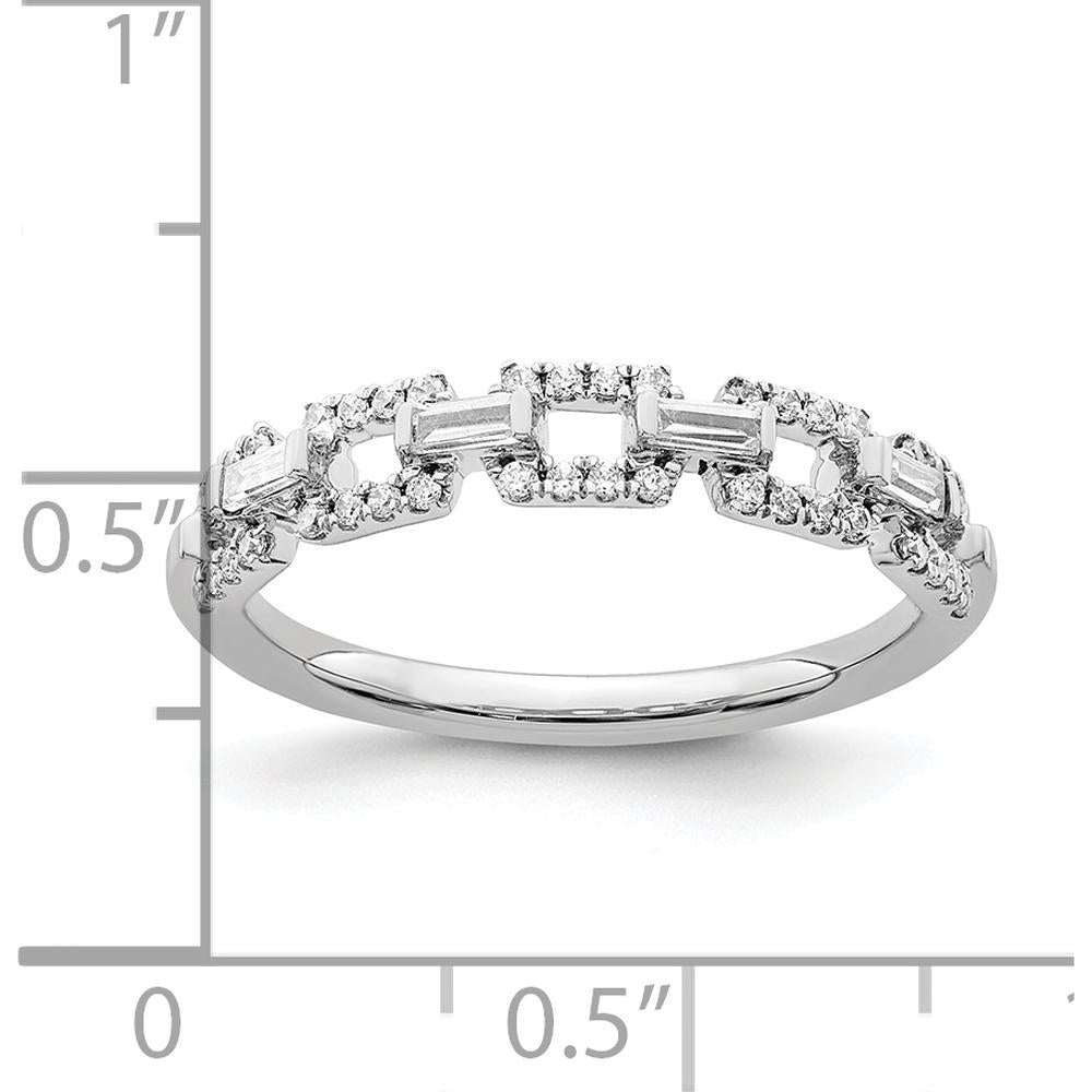 14K White Gold Polished Squares Diamond Ring with Baguette and Round Diamonds - 0.0255 Carat Total Diamond Weight by 0