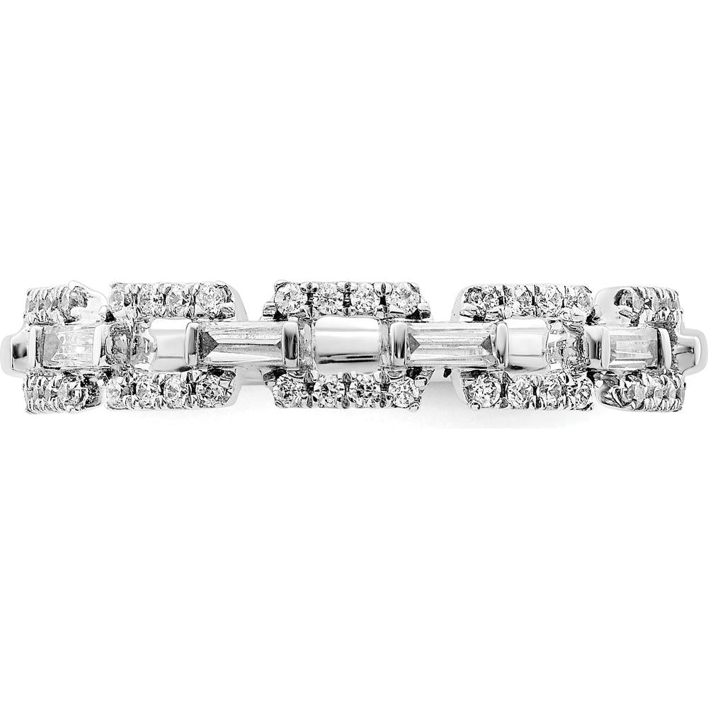 14K White Gold Polished Squares Diamond Ring with Baguette and Round Diamonds - 0.0255 Carat Total Diamond Weight by 0