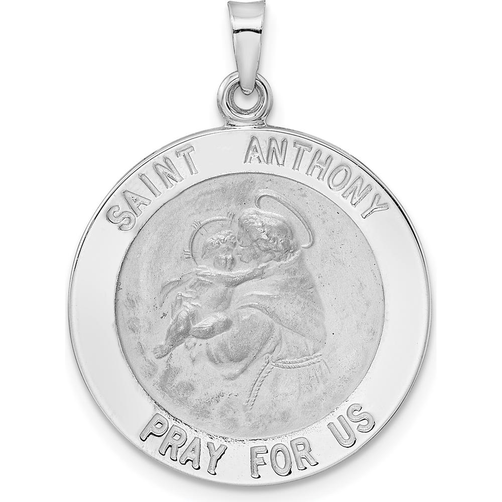 14K White Gold Polished St. Anthony Medal Pendant with Rhodium Finish - 29.15mm Length by Oro Pregiato