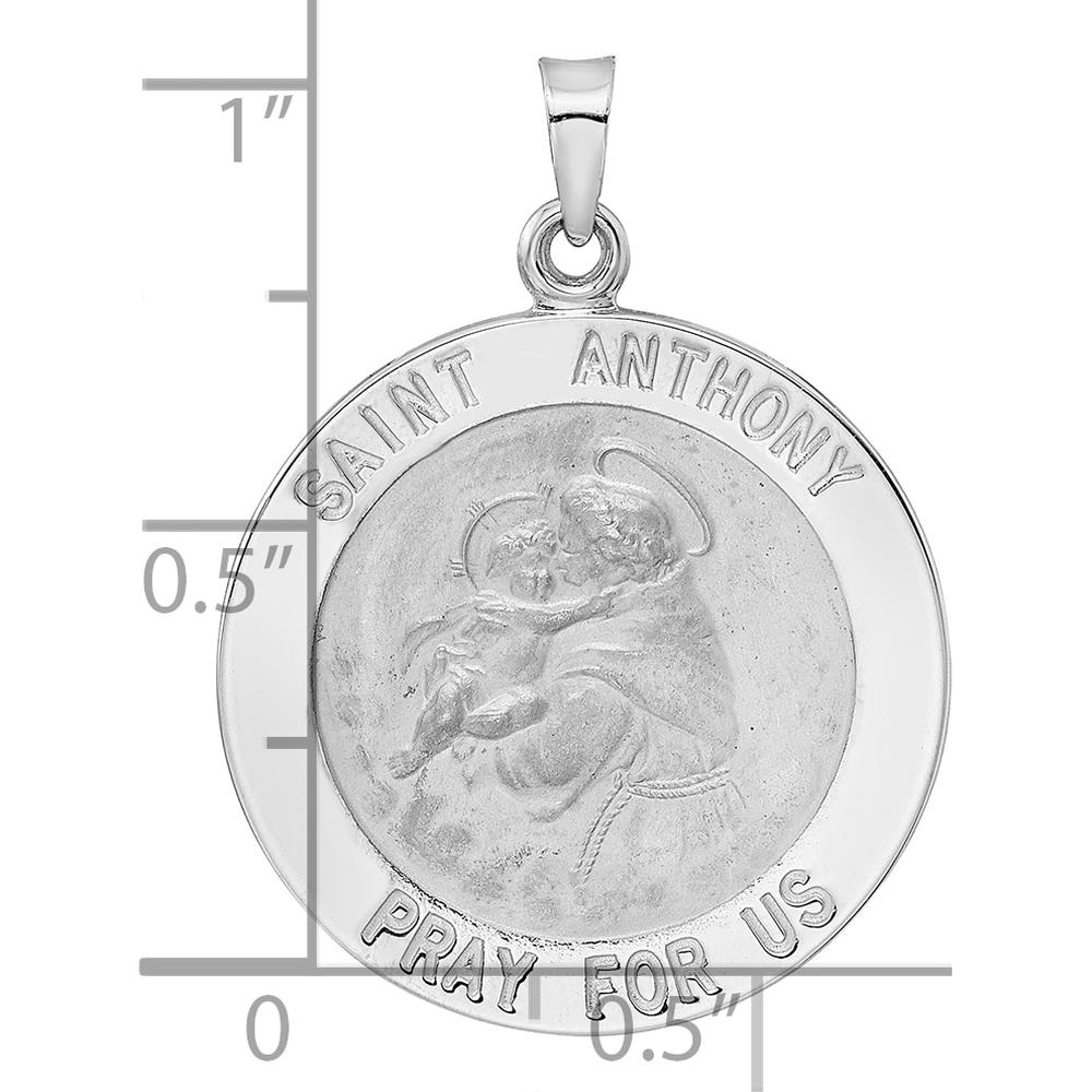 14K White Gold Polished St. Anthony Medal Pendant with Rhodium Finish - 29.15mm Length by Oro Pregiato