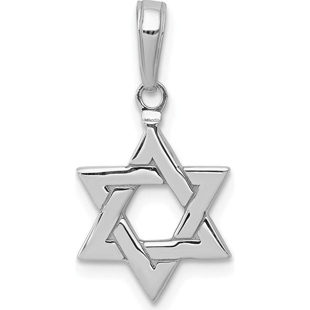 14K White Gold Polished Star of David Pendant with Rhodium Plating - 21.8mm by Oro Pregiato