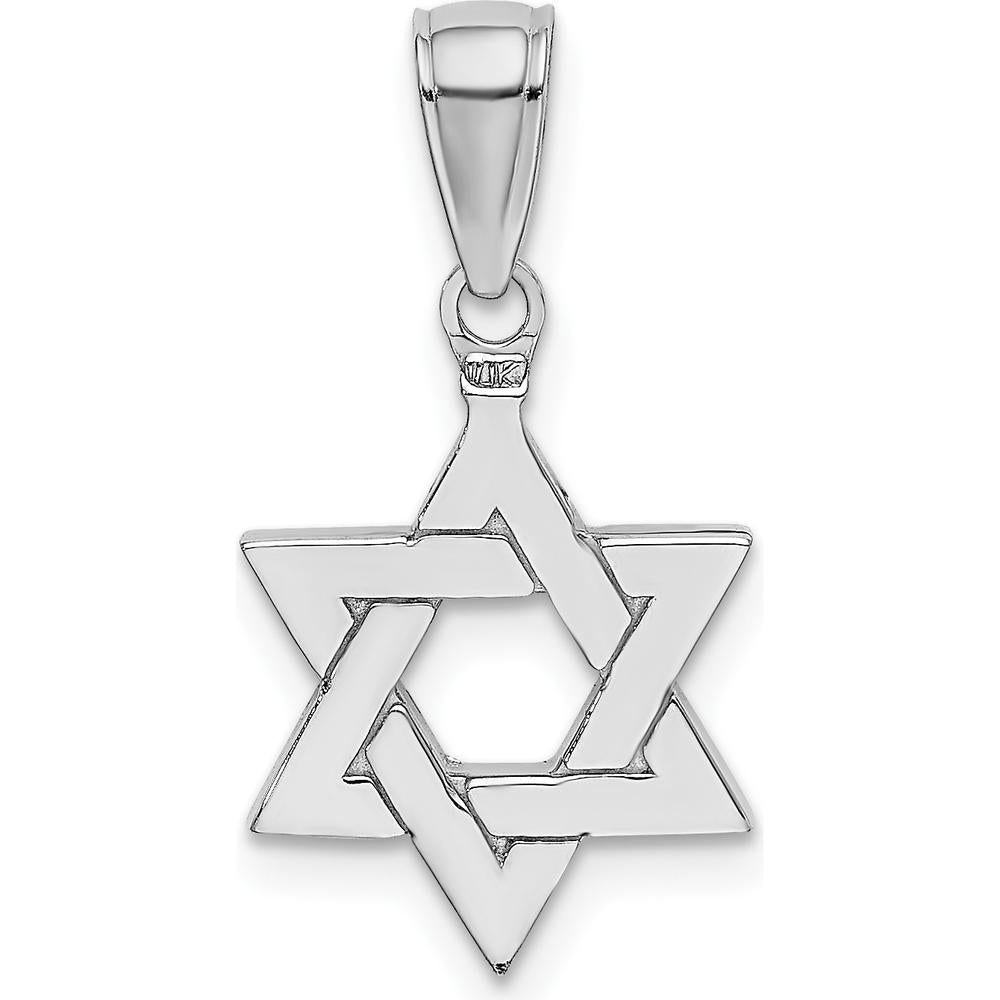 14K White Gold Polished Star of David Pendant with Rhodium Plating - 21.8mm by Oro Pregiato