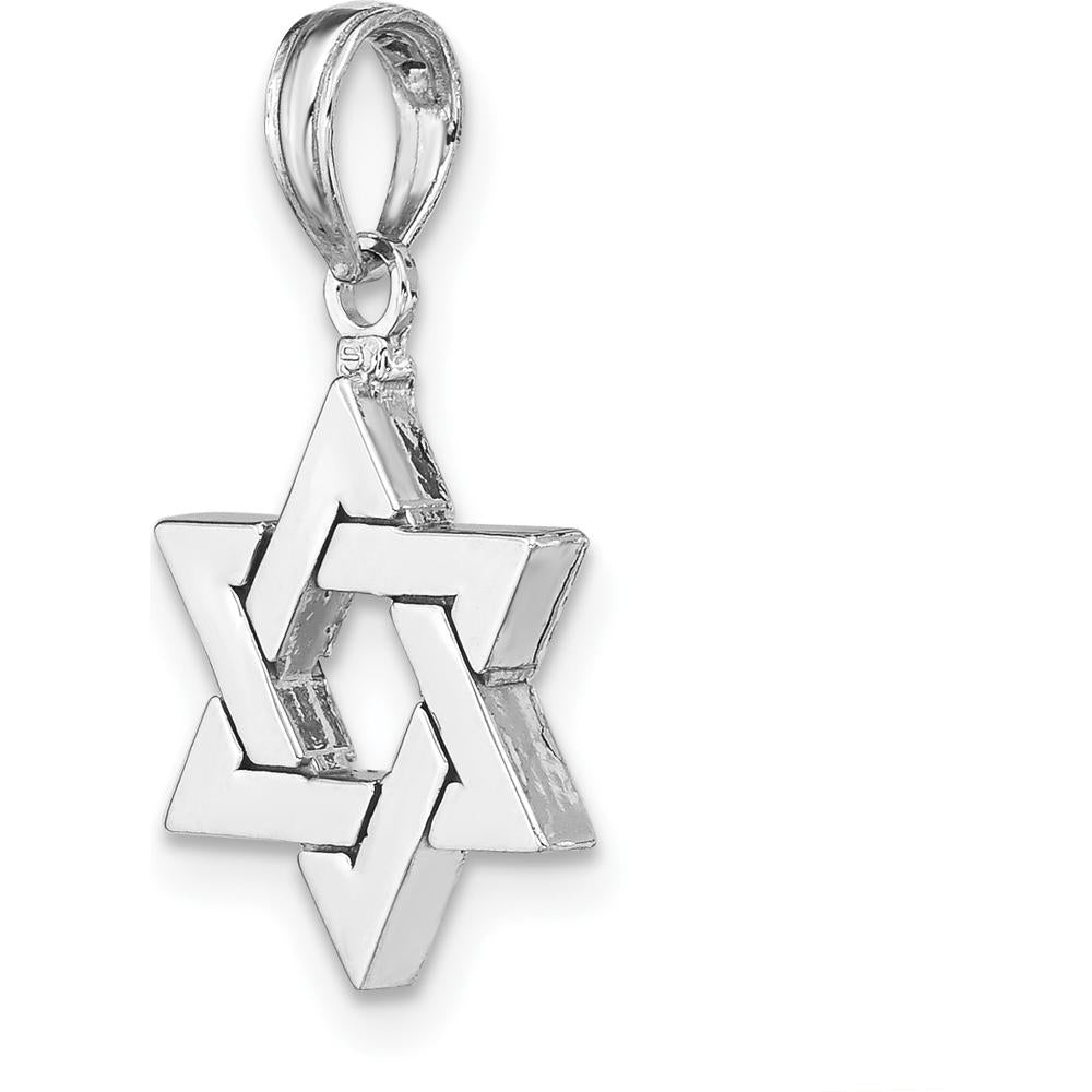 14K White Gold Polished Star of David Pendant with Rhodium Plating - 21.8mm by Oro Pregiato