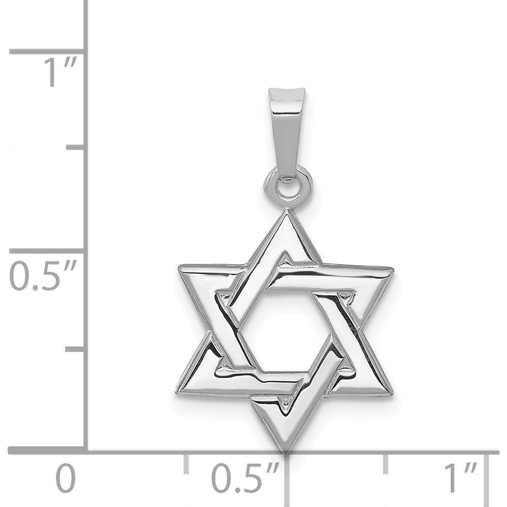 14K White Gold Polished Star of David Pendant with Rhodium Plating - 22mm Length by Oro Pregiato