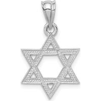 14K White Gold Polished Star of David Pendant with Rhodium Plating - 22mm Length by Oro Pregiato