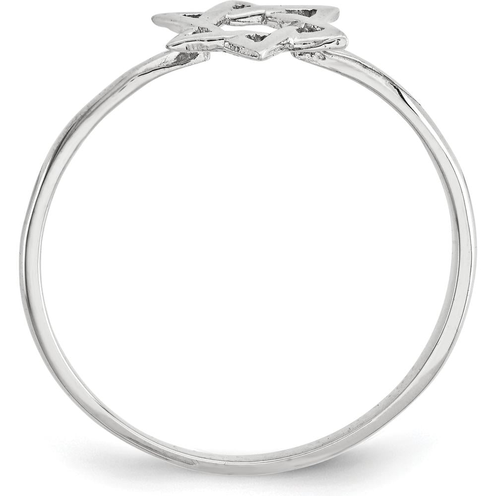 14K White Gold Polished Star of David Ring with Rhodium Plating by Oro Pregiato