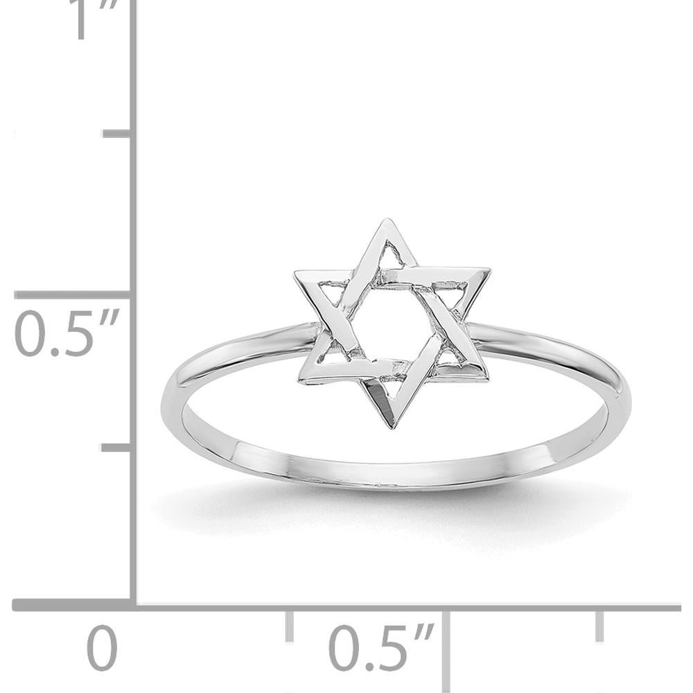 14K White Gold Polished Star of David Ring with Rhodium Plating by Oro Pregiato