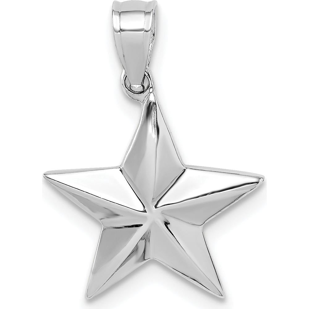 14K White Gold Polished Star Pendant with Rhodium Plating by Oro Pregiato