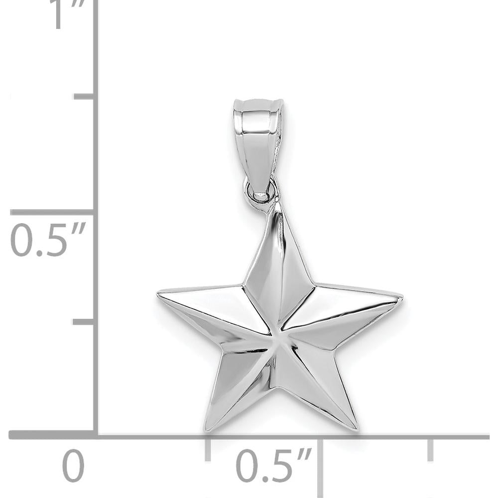 14K White Gold Polished Star Pendant with Rhodium Plating by Oro Pregiato
