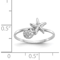 14K White Gold Polished Starfish & Sand Dollar Ring - Rhodium-Plated Coastal Elegance by Oro Pregiato
